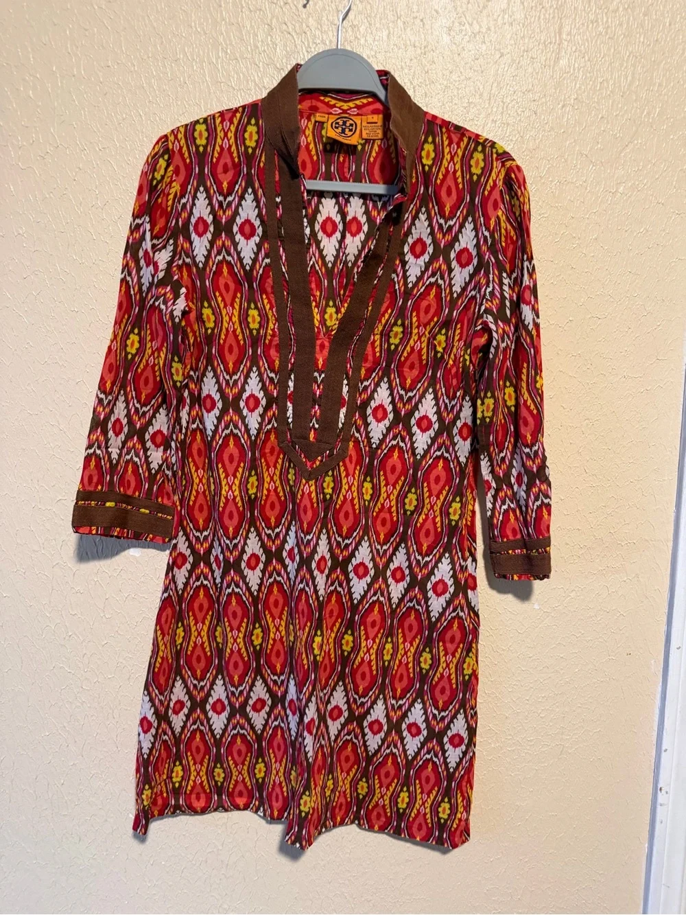TORY BURCH Tunic Mini Dress Size 4 Cotton 3/4th Sleeves